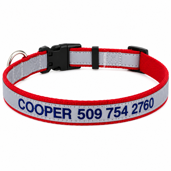 Personalized Reflective Dog Collar with Quick Release Buckle, Embroidered