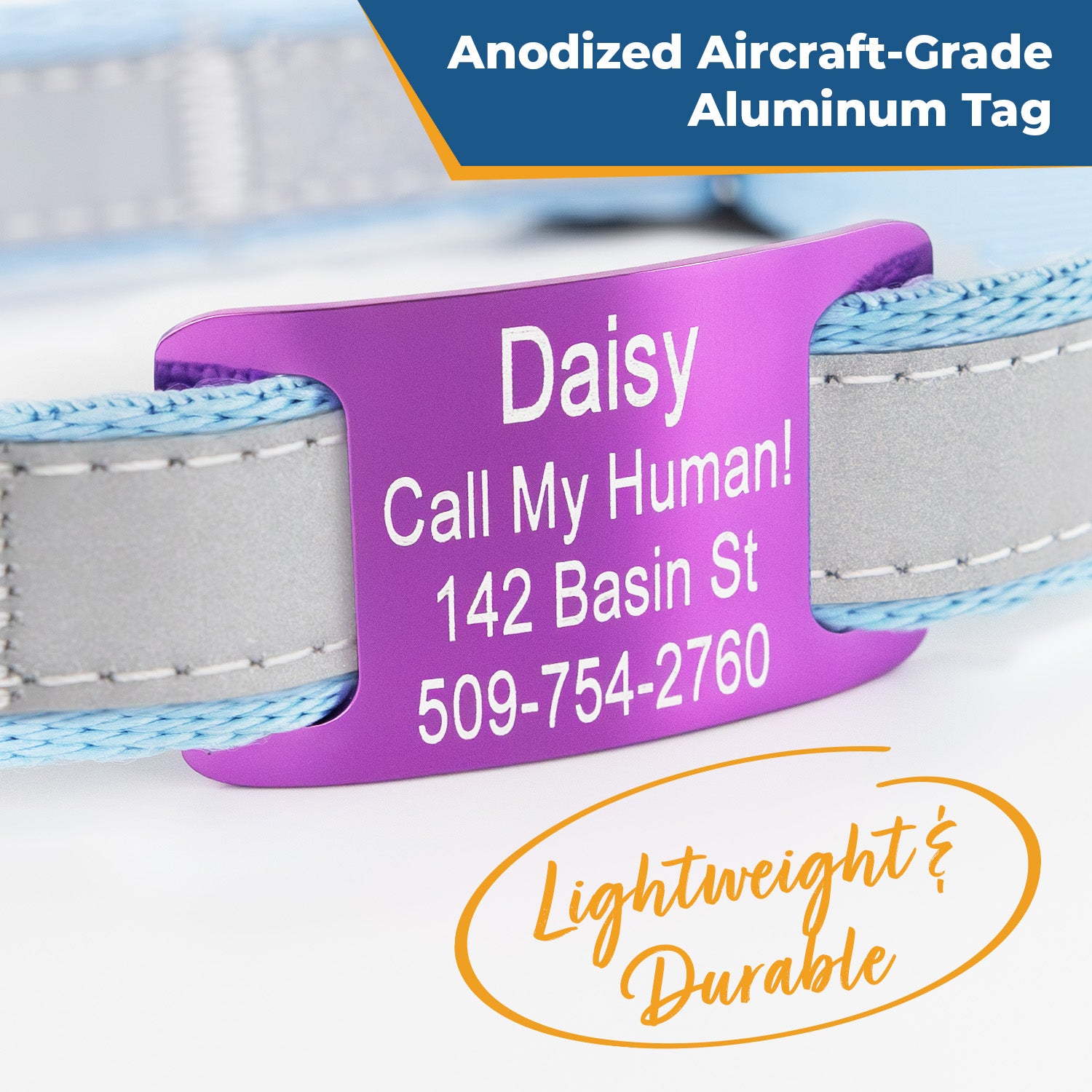 Personalized Reflective Dog Collar with Quick Release Buckle, Aluminum Nameplate