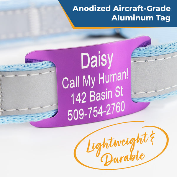 Personalized Reflective Dog Collar with Quick Release Buckle, Aluminum Nameplate
