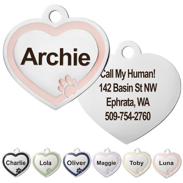 Heart Dog ID Tag with Enamel Paw