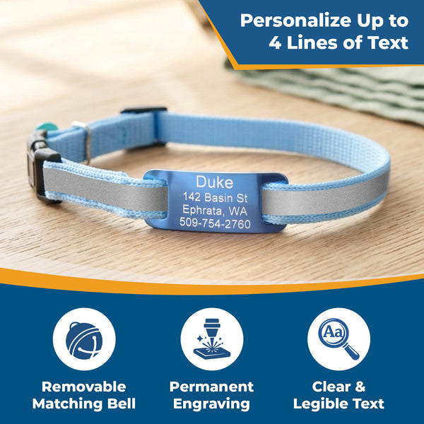 Personalized Reflective Cat Collar with Silent Aluminum Tag and Safety Buckle