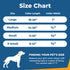 Size chart showing collar sizes and measurements for X-Small (8–12″), Small (11–16″), Medium (14–20″), Large (18–26″) with measuring instructions