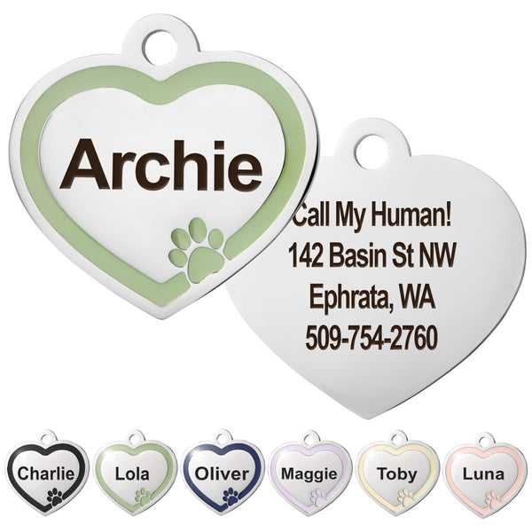 Heart Dog ID Tag with Enamel Paw