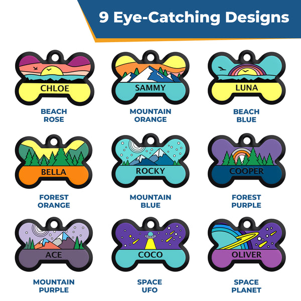 Bone Silent Silicone Dog ID Tag - 9 Designs