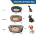 Size chart showing three round embroidered dog bed sizes labeled Small, Medium, and Large with matching dog-size examples