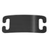 Close-up of black slide-on dog ID tag showcasing dual belt-buckle slide slots and brushed aluminum finish on white background