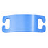 Close-up of blue aluminum Silent Slide-On Dog ID Tag showcasing dual belt-buckle slide slots and brushed finish on white background