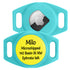 Close-up of AirTag GPS tracker holder showcasing an Apple AirTag partially inserted and a yellow laser-engraved ID disc on teal silicone