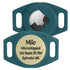 Close-up of AirTag GPS tracker holder showing inserted Apple AirTag and laser-engraved pet ID on silicone with white background