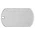 Front view of an embossed military dog tag showcasing a blank anodized aluminum surface and hanging hole on white background