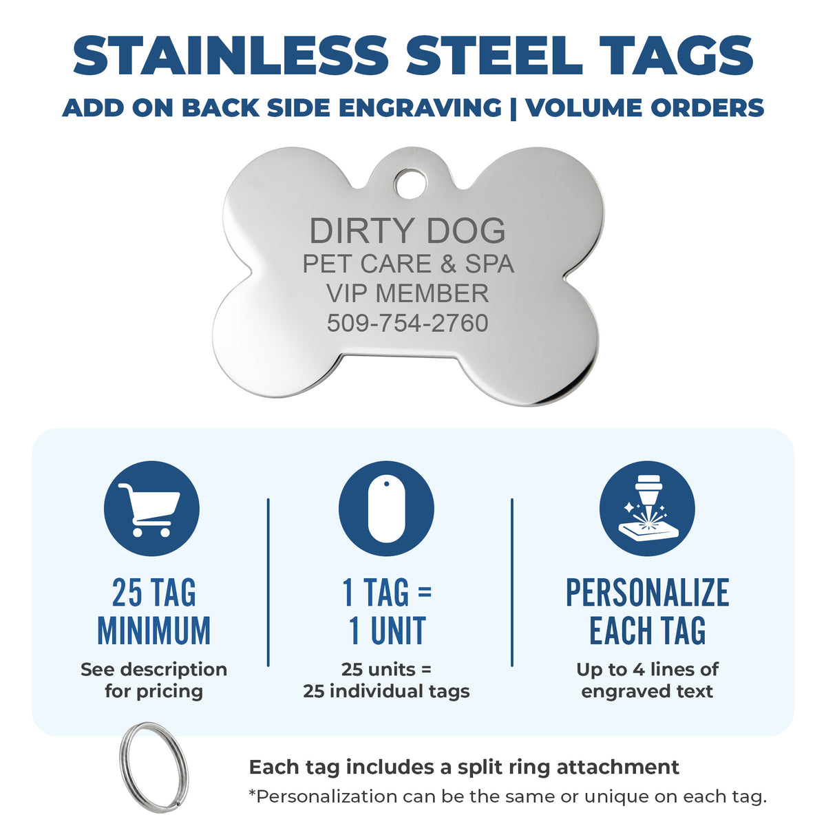 Custom Pet Tags in Stainless Steel - Volume Pricing