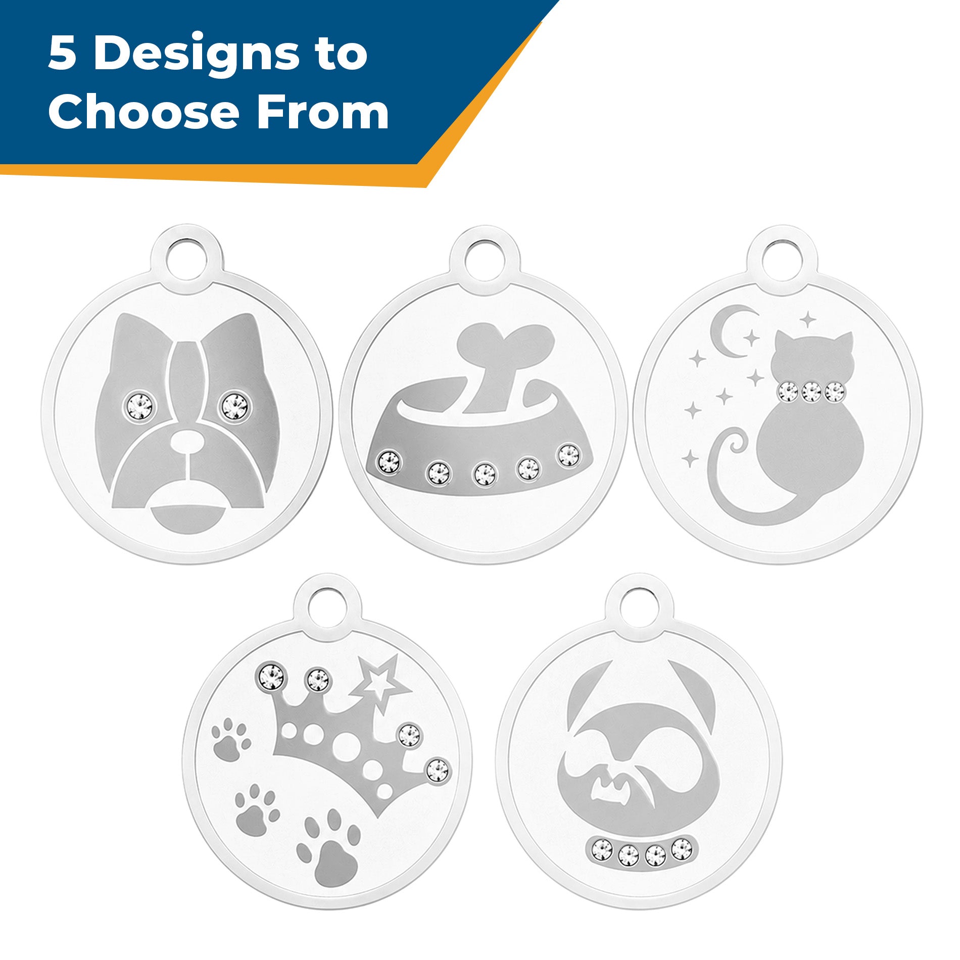 Swarovski Crystal Embossed Pet ID Tag - 6 Designs