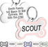 Front and back view of Bone Dog ID Tag with Enamel Paw showcasing pink enamel paw, sample engraving, and additional color options