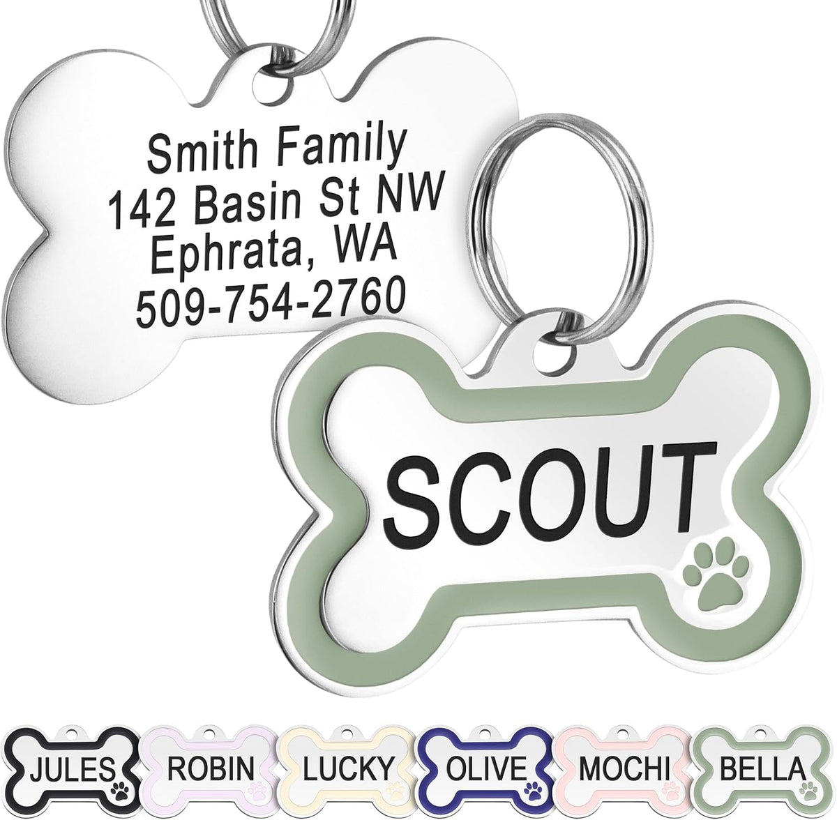 Bone Dog ID Tag with Enamel Paw
