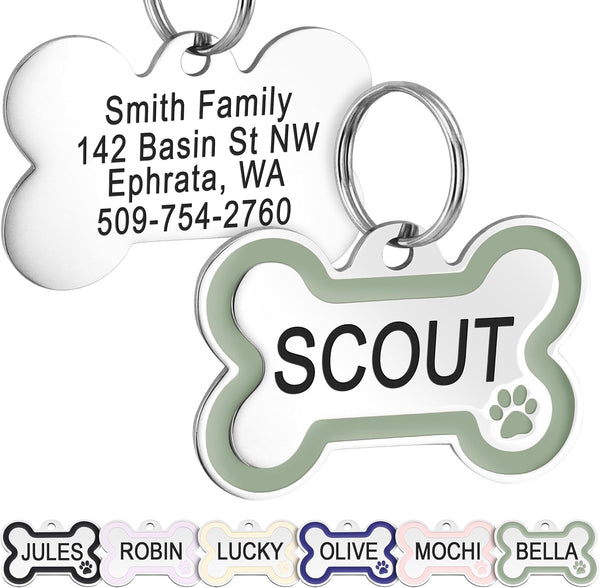 Bone Dog ID Tag with Enamel Paw