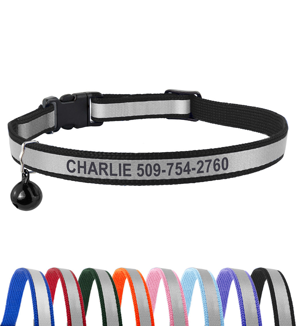 Personalized Engraved Reflective Cat Collar with Breakaway Buckle