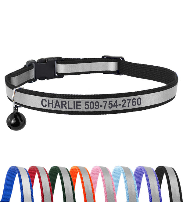 Personalized Engraved Reflective Cat Collar with Breakaway Buckle