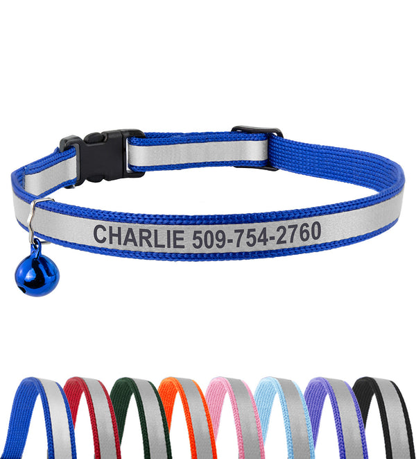 Personalized Engraved Reflective Cat Collar with Breakaway Buckle