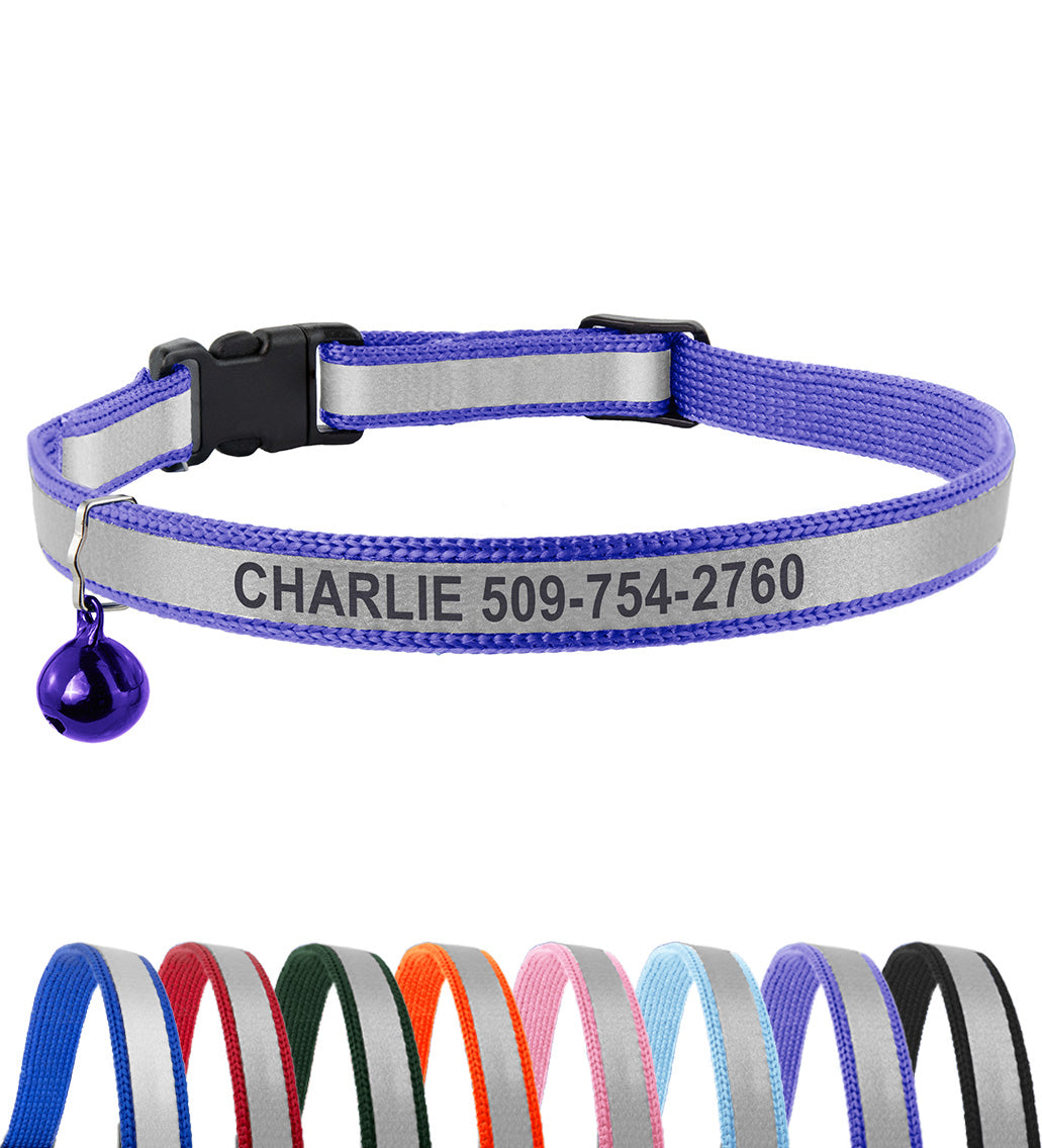 Personalized Engraved Reflective Cat Collar with Breakaway Buckle