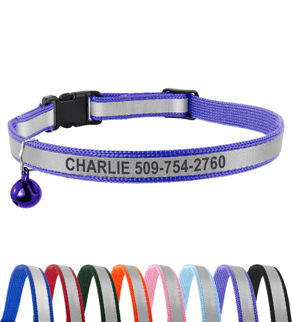 Personalized Engraved Reflective Cat Collar with Breakaway Buckle