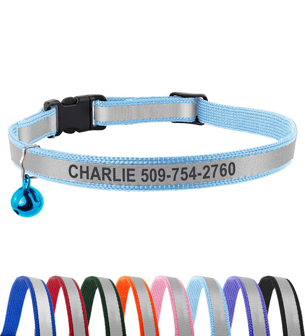 Personalized Engraved Reflective Cat Collar with Breakaway Buckle