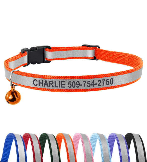 Personalized Engraved Reflective Cat Collar with Breakaway Buckle