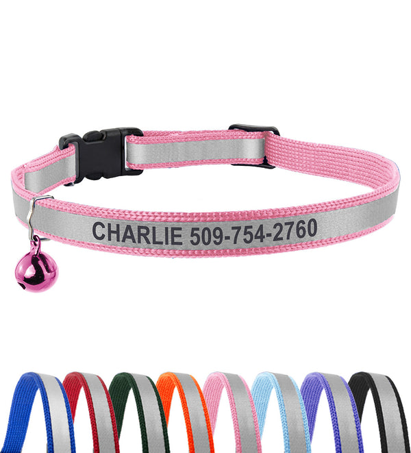 Personalized Engraved Reflective Cat Collar with Breakaway Buckle