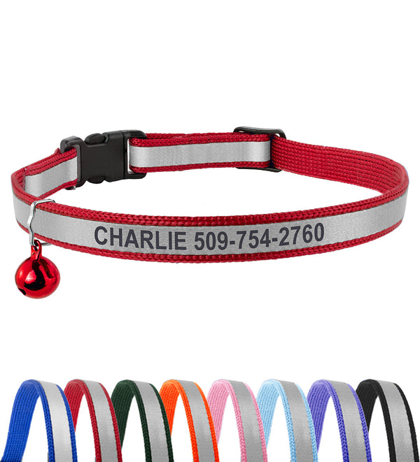 Personalized Engraved Reflective Cat Collar with Breakaway Buckle