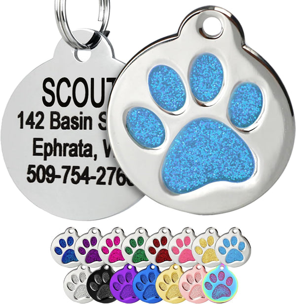 Glitter Paw Print Pet ID Tag