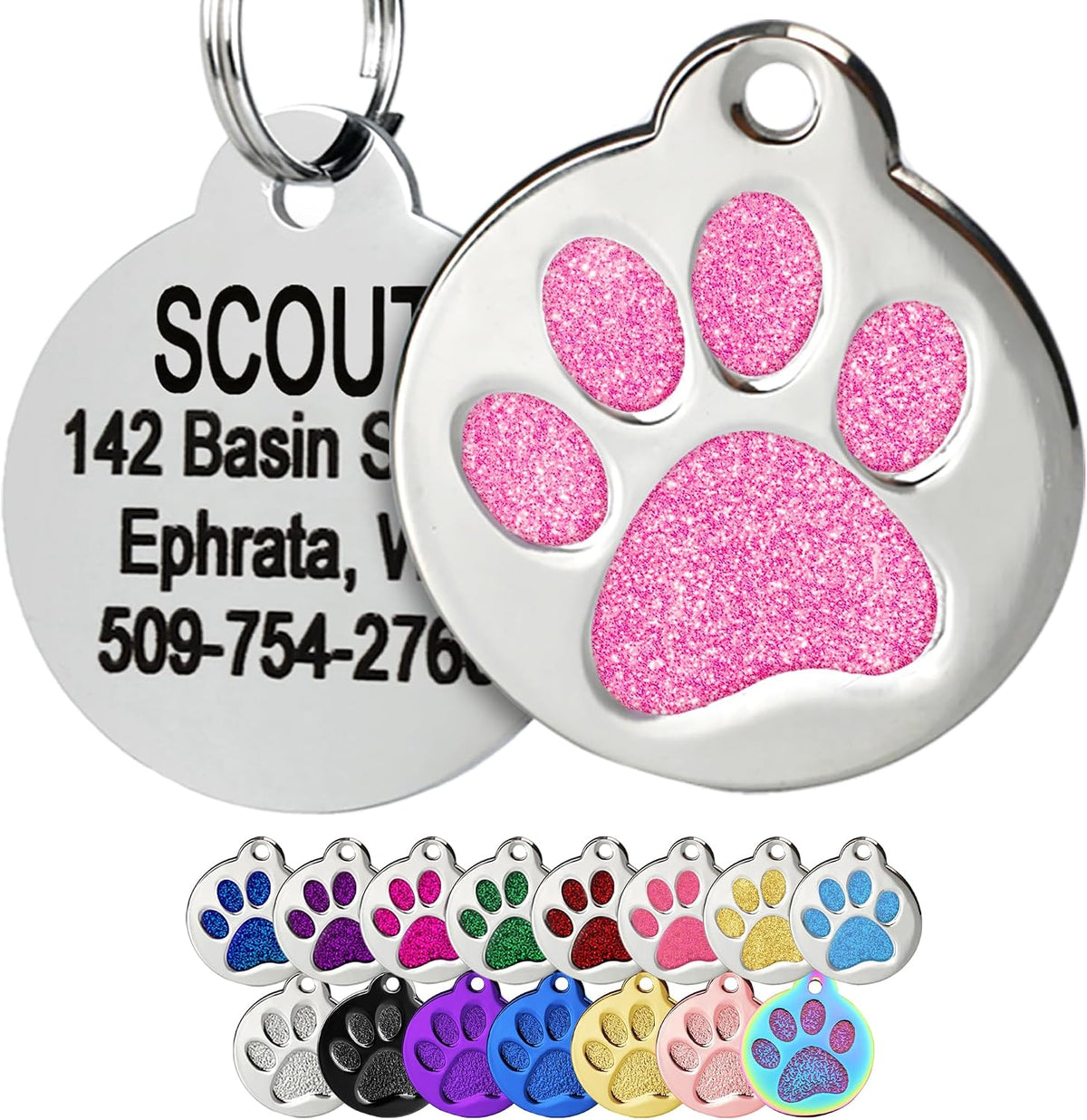 Glitter Paw Print Pet ID Tag