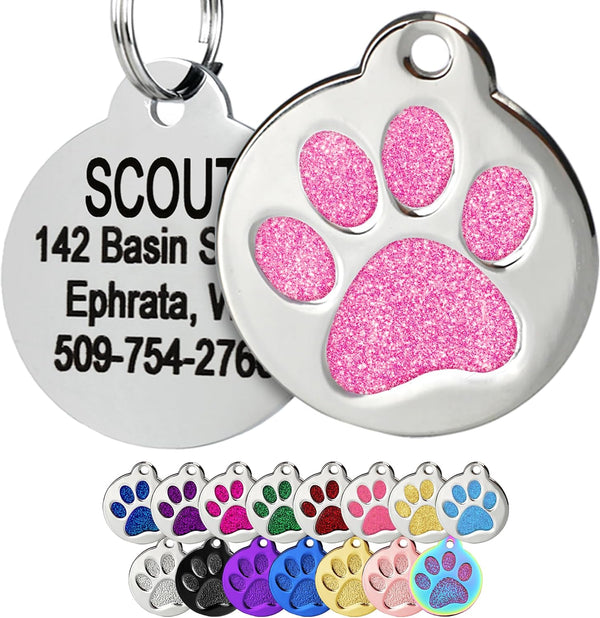 Glitter Paw Print Pet ID Tag