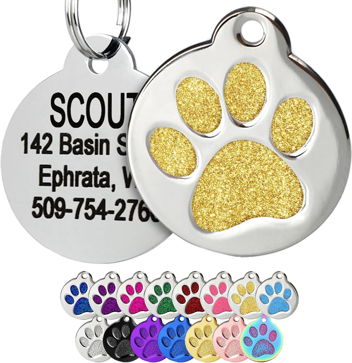 Glitter Paw Print Pet ID Tag