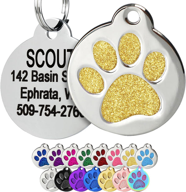 Glitter Paw Print Pet ID Tag