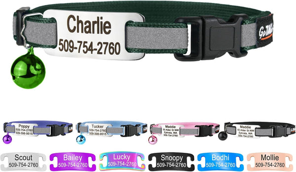 Personalized Reflective Cat Collar with Tag and Safety Buckle