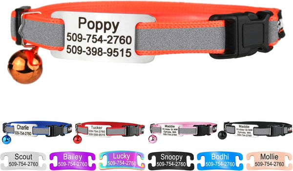 Personalized Reflective Cat Collar with Tag and Safety Buckle