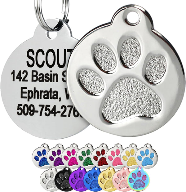 Glitter Paw Print Pet ID Tag