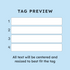 Tag preview showing four engraving lines and text centered and resized to fit the tag