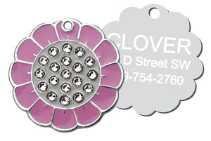 GoTags Daisy Dog Tag, Flower Shaped Pet Tag with Crystals