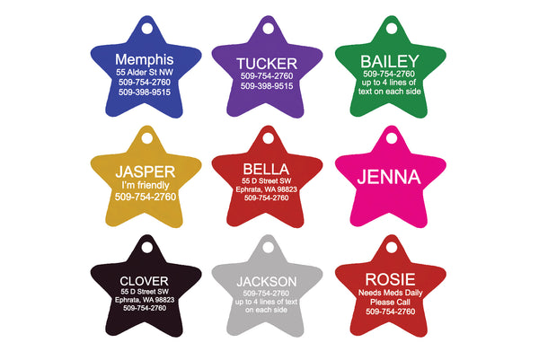 GoTags Star Shaped Dog Tags, Double Sided Engraved and Personalized