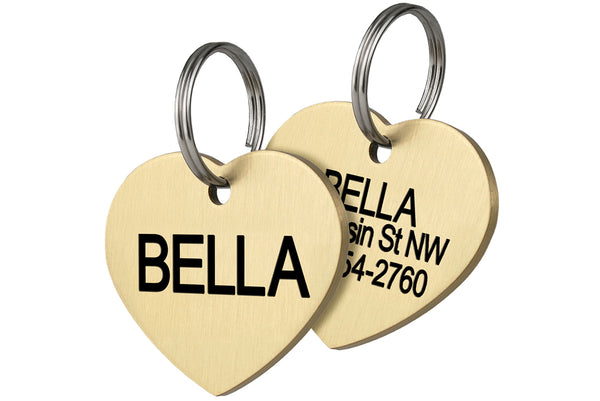 GoTags Brass Dog Tag, Personalized Dog ID Tag in Heart Shape Custom Engraved