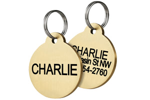 GoTags Brass Dog Tag, Personalized Pet ID Tag Custom Engraved