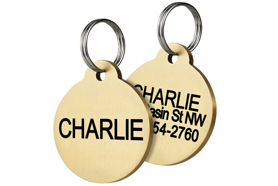 Round Pet ID Tags in Solid Brass Engraved GoTags
