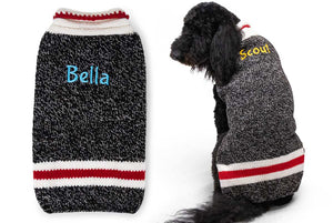 GoTags Dog Sweater, Black Wool Dog Sweater Personalized with Name