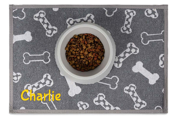 GoTags Dog Bowl Mat Personalized, Dog Food Mat with Name Custom Embroidered