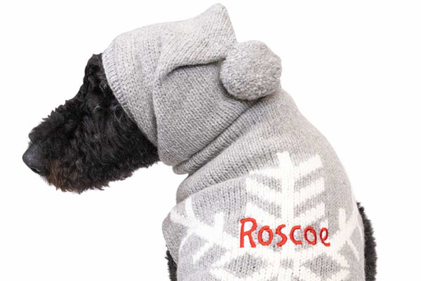 GoTags Dog Sweater with Hood, Personalized Gray Wool Sweater for Dogs
