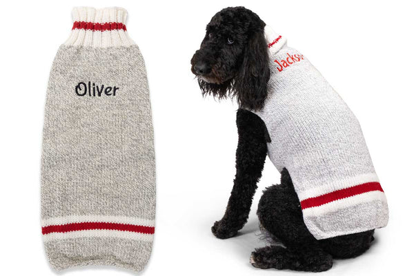 GoTags Dog Sweater Embroidered, Gray Wool Dog Sweater Personalized with Name