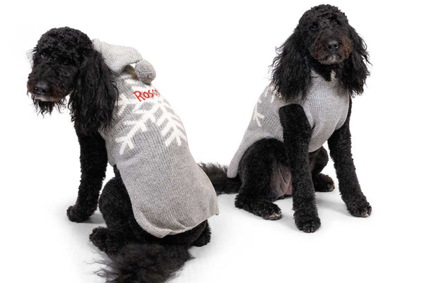 GoTags Dog Sweater with Snowflake, Personalized Gray Dog Sweater with Hood and Pom Pom