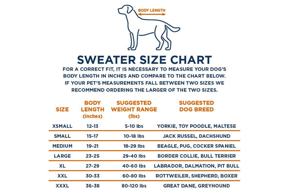 GoTags Dog Sweater Size Guide
