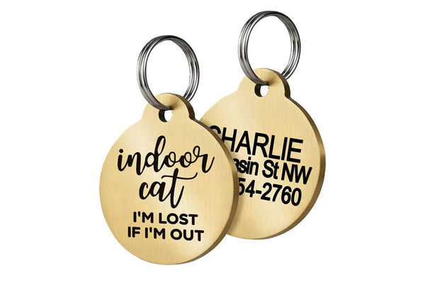 GoTags Indoor Cat Tag, Small Cat Tag Brass Personalized