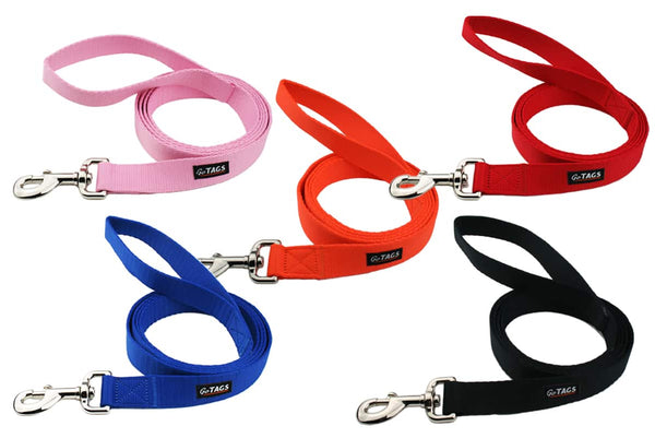 GoTags Nylon Dog Leash 6 Feet in Blue Pink Red Black Orange